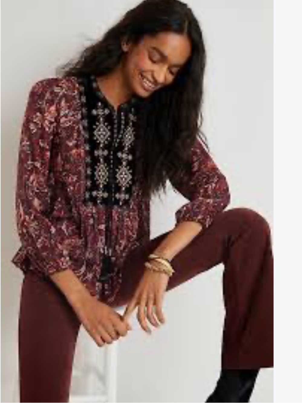 Anthropologie Daniel Rainn Maroon Printed Blouse NWT